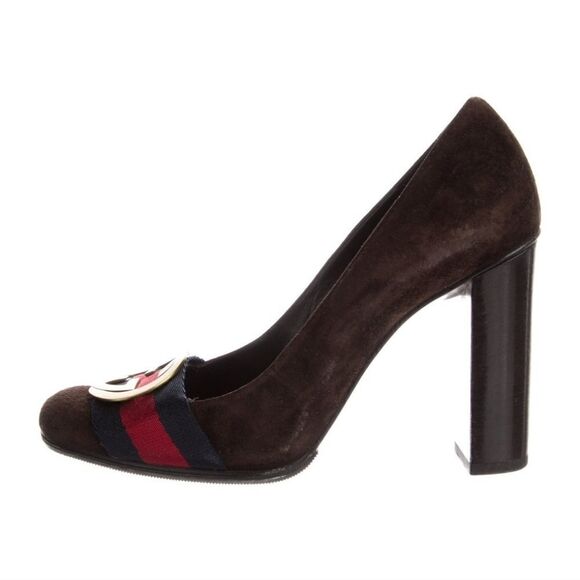 Authentic GUCCI Web Accent Suede Pumps - Picture 1 of 5